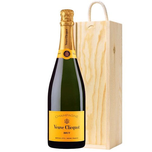 Veuve Clicquot Brut Yellow Label Champagne 75cl In Pine Wooden Gift Box